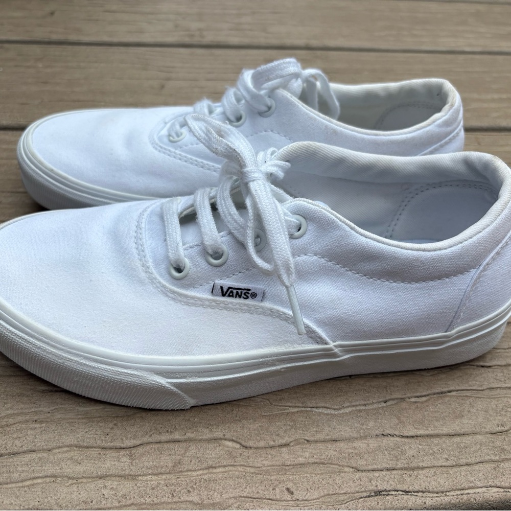 Women’s Vans All-White Canvas Lace-Up Sneakers